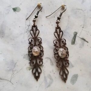 Vintage Brass Pressed Flower Filigree Earrings